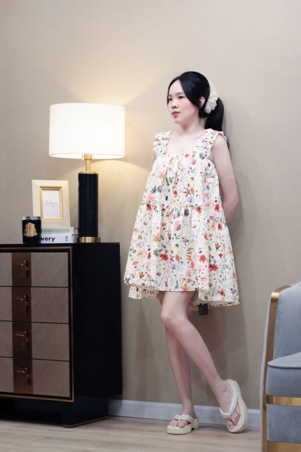 Váy Nữ Xòe Ngắn Họa Tiết Hoa Nhí Dáng Babydoll Mặc Đi Chơi Du Lịch Phong Cách Hàn Quốc - Hình ảnh 7