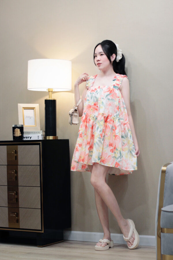 Váy Nữ Xòe Ngắn Họa Tiết Hoa Nhí Dáng Babydoll Mặc Đi Chơi Du Lịch Phong Cách Hàn Quốc - Hình ảnh 12
