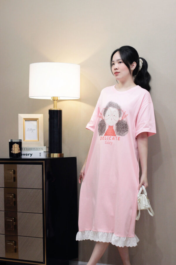 Váy suông nữ in hình hoạt hình dễ thương, viền ren điệu đà - Mặc nhà, đi chơi đều xinh! - Hình ảnh 23