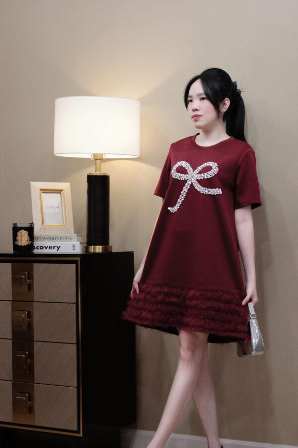 Váy suông chữ A đính nơ xinh xắn, váy nữ thời trang trẻ trung, mặc đi chơi, đi làm - Hình ảnh 15