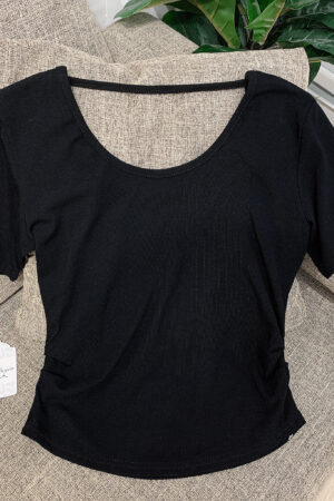 Áo Croptop Thun Cổ Tròn Nhún Eo Vạt Bầu Tay Ngắn - Thiết Kế Thời Trang, Chất Liệu Thoáng Mát