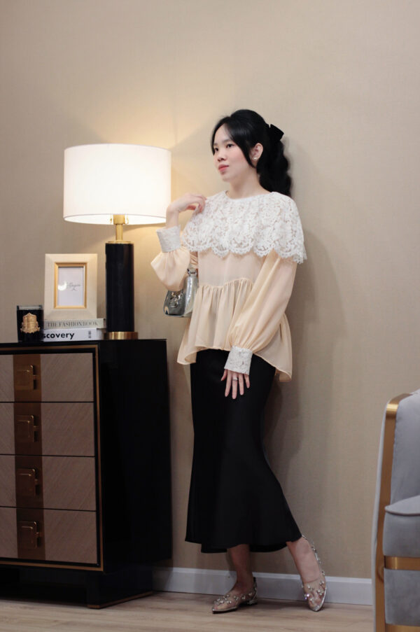 Áo Peplum Cổ Tròn Viền Bèo Ren Tay Dài Bo Thanh Lịch - Hình ảnh 7