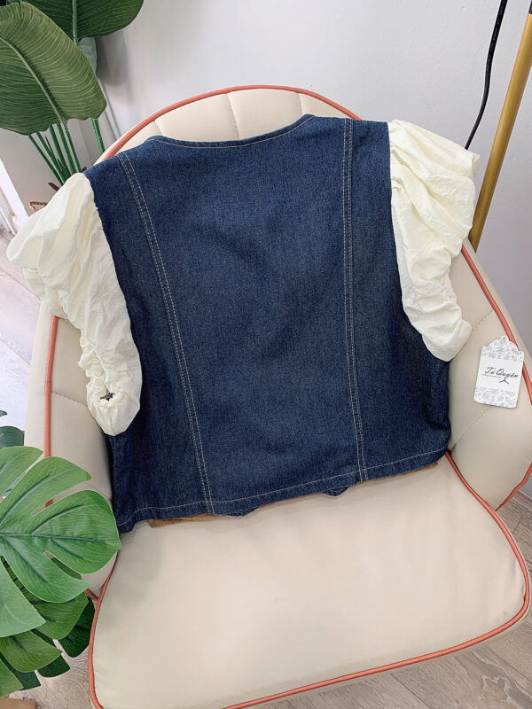 Áo Sơ Mi Kiểu Jean Cổ Tim Nút Dọc Tay Hến Bo Chun Thanh Lịch - Hình ảnh 3