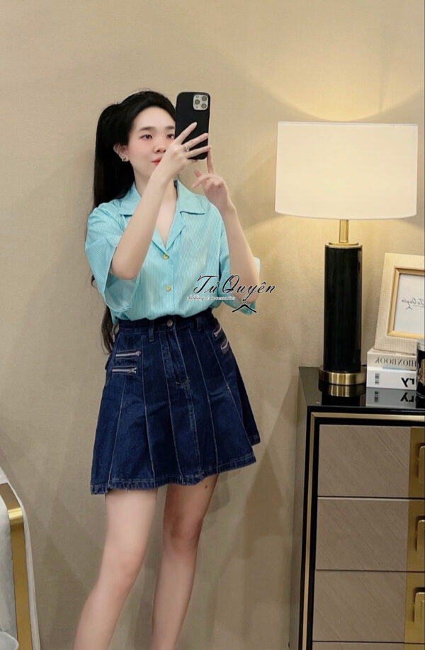 Áo Sơ Mi Kẻ Sọc Tay Ngắn Thô Rộng Mặc Hàng Ngày Đi Chơi Đi Làm - Hình ảnh 5