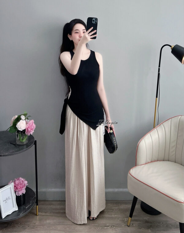 Áo Thun Nữ Cổ Tròn Buộc Bên Hông Tay Sát Nách Phong Cách Hiện Đại - Hình ảnh 2