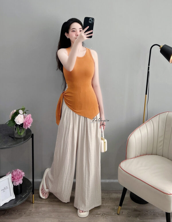Áo Thun Nữ Cổ Tròn Buộc Bên Hông Tay Sát Nách Phong Cách Hiện Đại - Hình ảnh 10