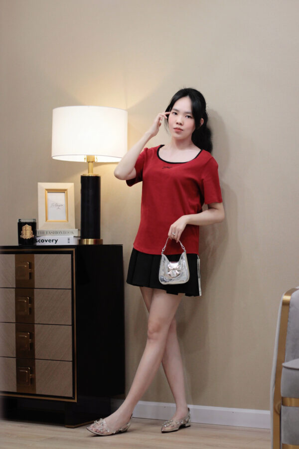 Áo Thun Cổ Tròn Thêu Nơ Tay Ngắn - Phong Cách Nữ Tính, Thoải Mái Hằng Ngày - Hình ảnh 4