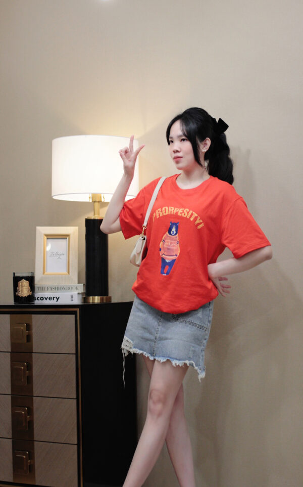 Áo Thun Cổ Tròn In Hình Gấu Tay Ngắn Phong Cách Casual - Hình ảnh 6