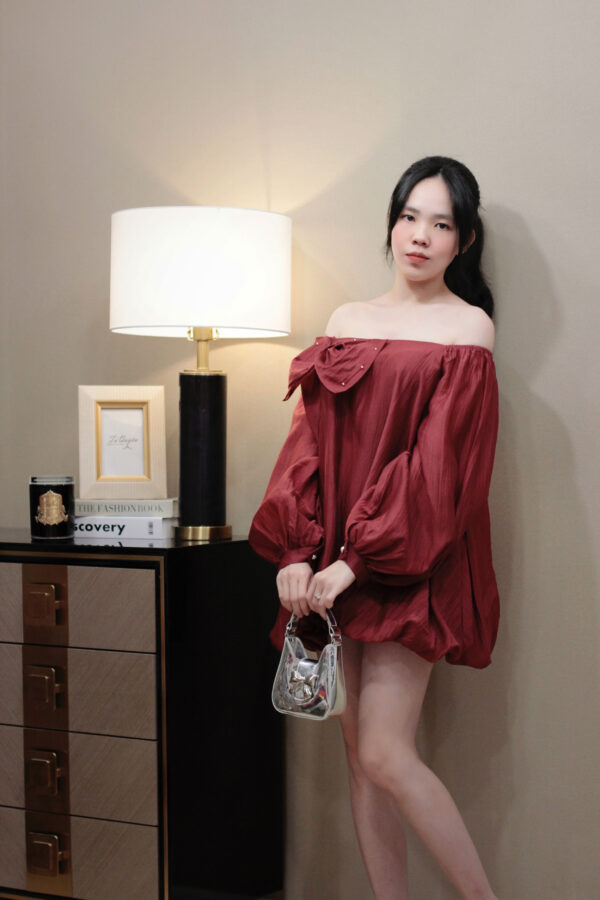 Áo Váy Voan Bèo Nhún Cổ Vuông Nơ Điệu Đà - Thiết Kế Tay Dài Sang Trọng, Kèm Quần Ngắn Tiện Dụng - Ảnh 7
