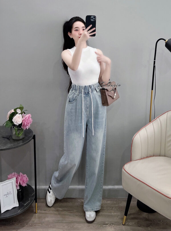 "Quần Baggy Jean lưng chun ống suông rộng - Thoải mái, phong cách, dễ phối đồ" - Hình ảnh 5