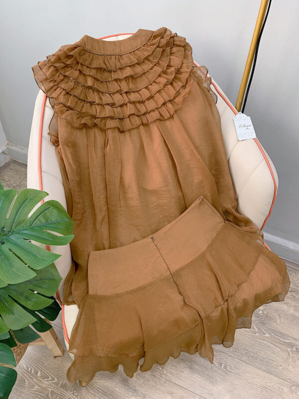 Set Áo Sơ Mi Voan Cổ Tròn Phối Bèo và Chân Váy Voan Phân Tầng - Thiết Kế Điệu Đà, Nữ Tính - Hình ảnh 3