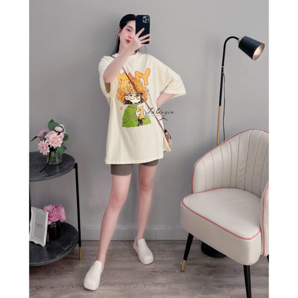 Set Áo Thun Cổ Tròn In Hình Tay Lỡ & Quần Short Legging Lưng Thun - Hình ảnh 7
