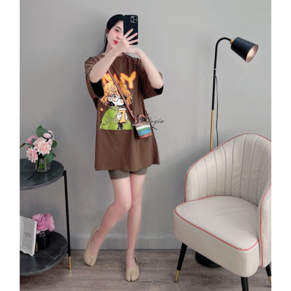Set Áo Thun Cổ Tròn In Hình Tay Lỡ & Quần Short Legging Lưng Thun - Hình ảnh 6