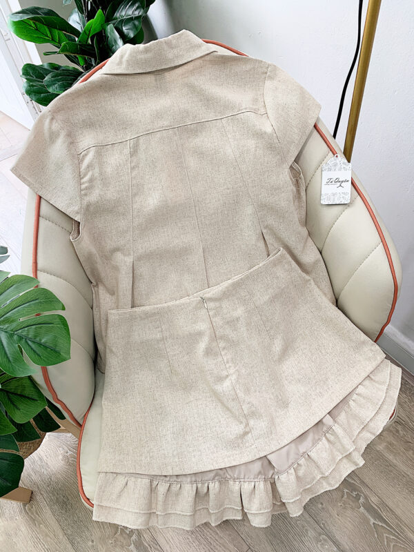 Set Áo Sơ Mi Nút Dọc Tay Hến Quần Váy Ngắn Lưng Dây Kéo - Hình ảnh 2