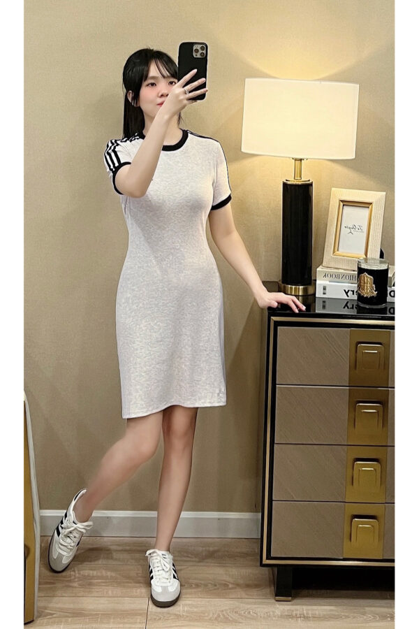 Váy Body Thun Cổ Tròn Viền Phối Màu Tay Ngắn - Thiết Kế Tôn Dáng, Chất Liệu Thoáng Mát - Ảnh 5