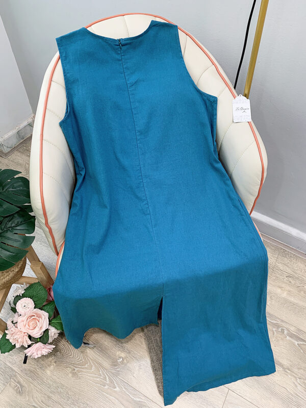 Váy Midi Thô Cổ Tròn Đắp Tà Sát Nách Thanh Lịch - Trang Phục Hàng Ngày Qua Gối Vừa Vặn - Hình ảnh 2