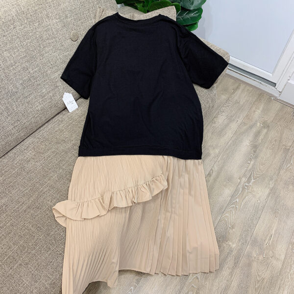 Váy Midi Thun Cổ Tròn Hình Gấu In Chữ Đuôi Xếp Ly Tay Ngắn - Ảnh 10