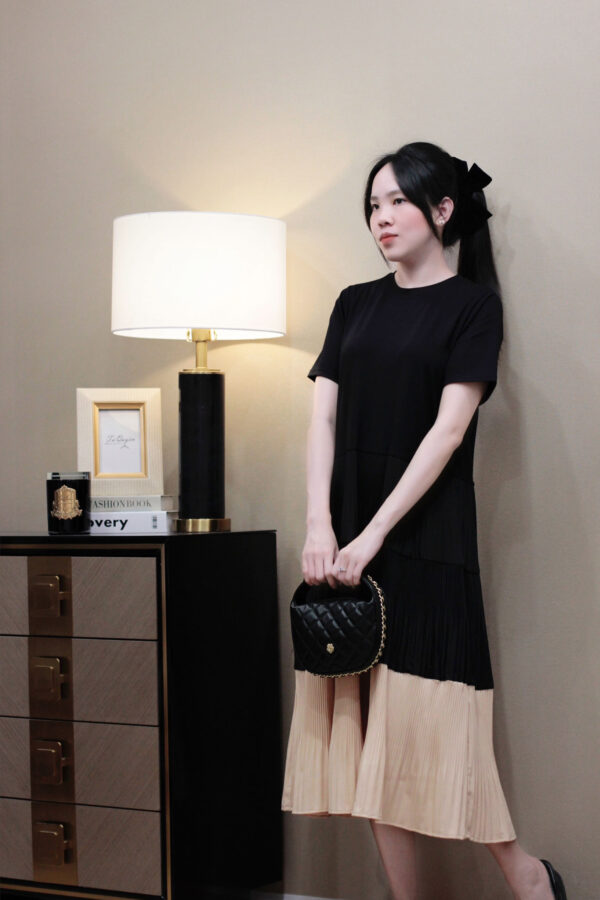 Váy Midi Thun Cổ Tròn Phân Tầng Xếp Ly Tay Ngắn - Phong Cách Daily, Đi Chơi - Hình ảnh 7