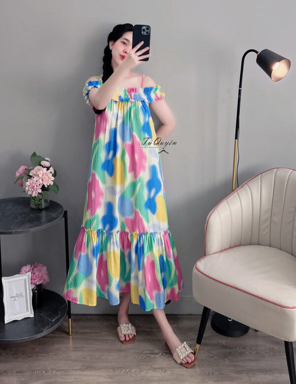 VÁY MIDI CỔ THUYỀN LOANG MÀU SÁT NÁCH THIẾT KẾ THỜI TRANG CHO NỮ - Hình ảnh 3