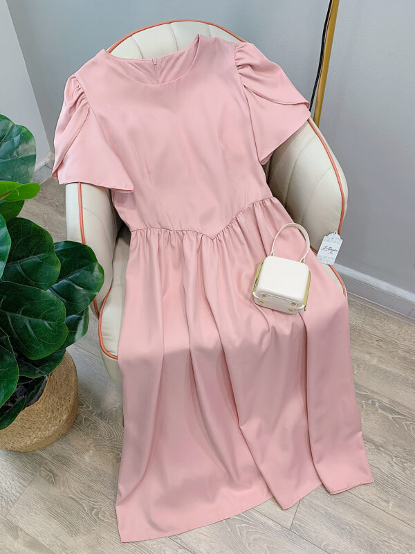 Váy Midi Cổ Tròn Chiết Eo Khóa Kéo Sau Tay Ngắn - Hình ảnh 4