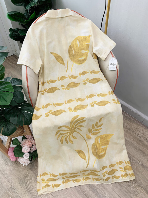 Váy Midi Cổ Sơ Mi Tay Ngắn Hình Lá Túi Hai Bên Phong Cách Đi Chơi - Ảnh 2