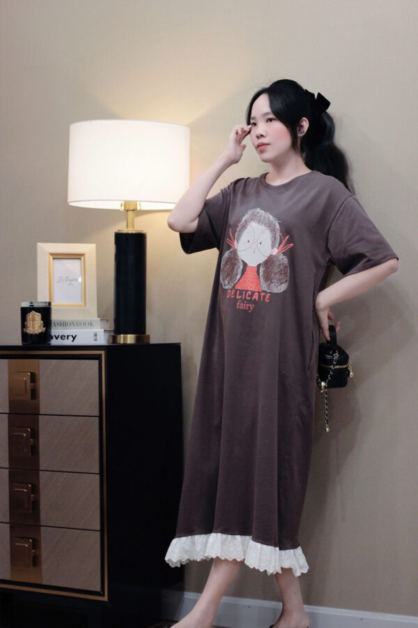 Váy suông nữ in hình hoạt hình dễ thương, viền ren điệu đà - Mặc nhà, đi chơi đều xinh! - Hình ảnh 17