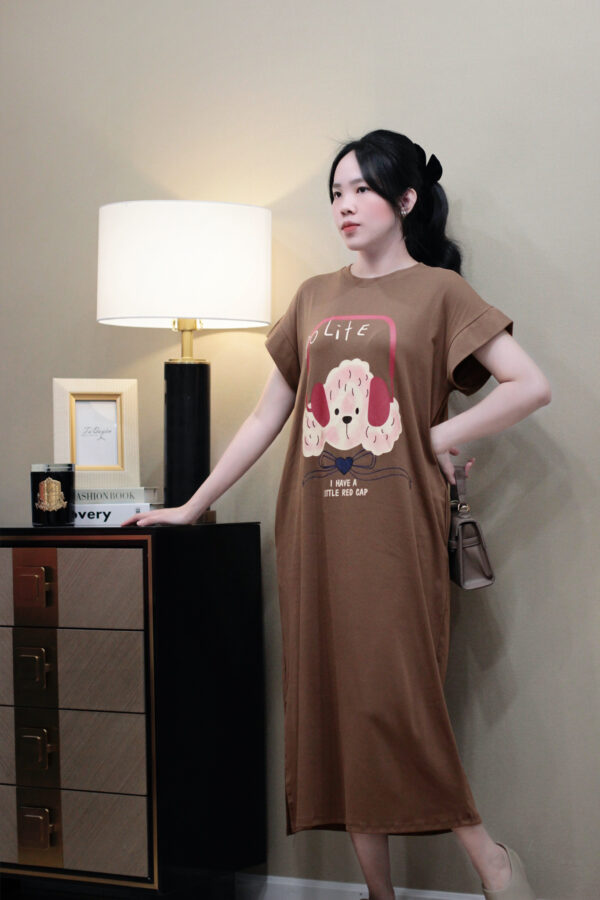 Váy Midi Thun Cổ Tròn Polite Hình Cún Nghe Nhạc Tay Hết - Phong Cách Đi Chơi Năng Động - Hình ảnh 15