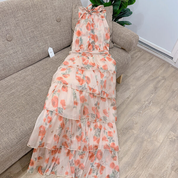 Váy Maxi Voan Hoa Cỏ Yếm Xếp Tầng Dự Tiệc Đi Biển, Váy Dài Sát Nách Họa Tiết Hoa Nhí Dáng Vừa Người - Hình ảnh 4
