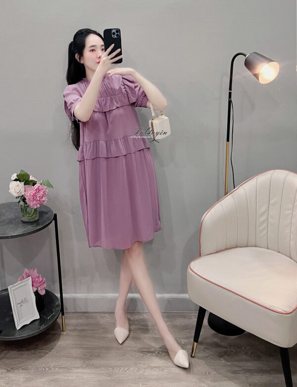Váy suông voan cổ cao bèo tay ngắn - Ảnh 5
