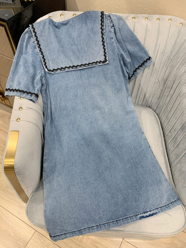 VÁY SUÔNG JEAN CỔ VUÔNG PHỐI VIỀN NÚT NGỰC, Váy Jean Lửng Tay Ngắn Phong Cách Daily - Ảnh 6