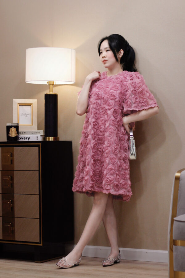Váy suông lưới hoa cổ tròn tay ngắn - Hình ảnh 8