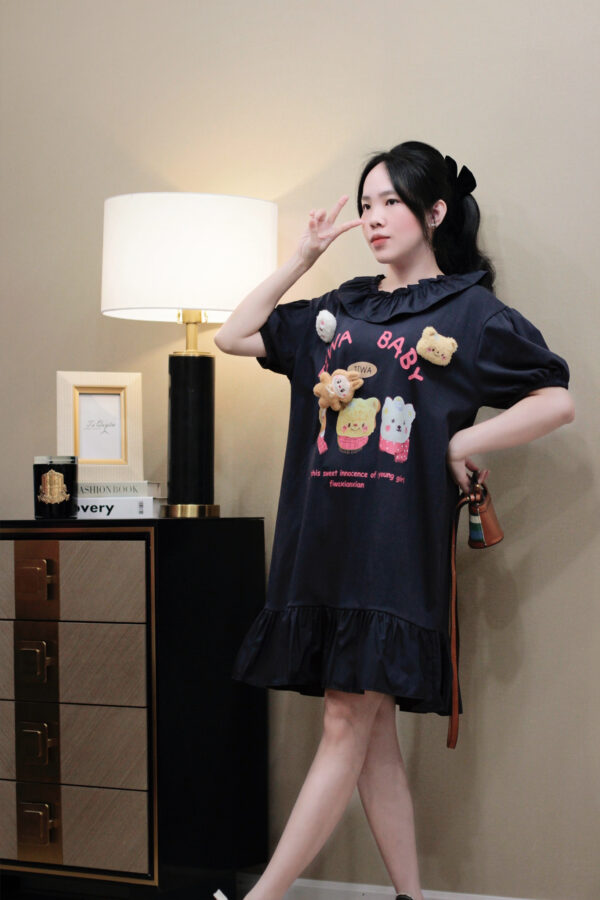 Váy suông thun cổ tròn bèo JIWA BABY in hình thú dễ thương, tay ngắn bo chun - phong cách daily - Hình ảnh 8