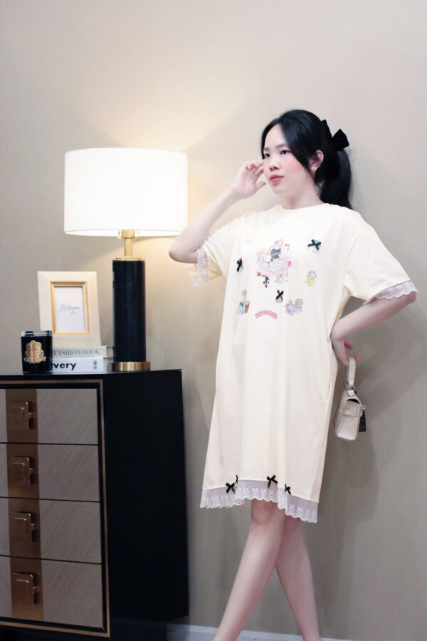 Váy suông nữ họa tiết hoạt hình dễ thương, váy mặc nhà chất liệu thoáng mát - Hình ảnh 9