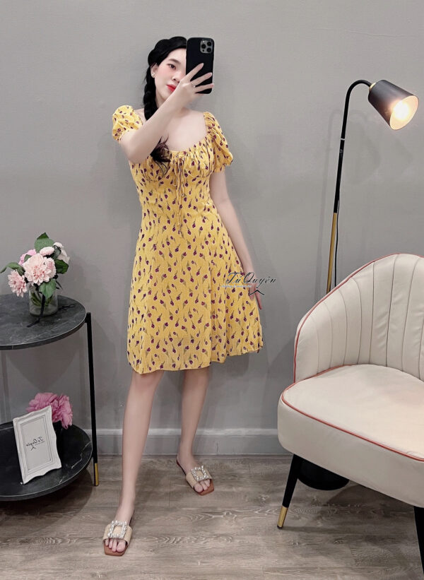 Váy xòe trễ vai nơ ngực tay phồng đi chơi du lịch - Ảnh 5