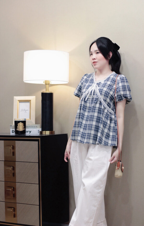 Áo Peplum Cổ Tim Caro Viền Ren Tay Ngắn Phồng Bo Chun - Hình ảnh 6