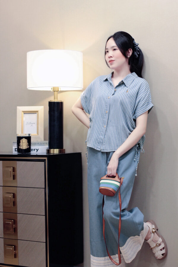 Áo Sơ Mi Kẻ Sọc Tay Cánh Dơi Rút Dây - Phong Cách Đi Chơi Năng Động - Hình ảnh 6