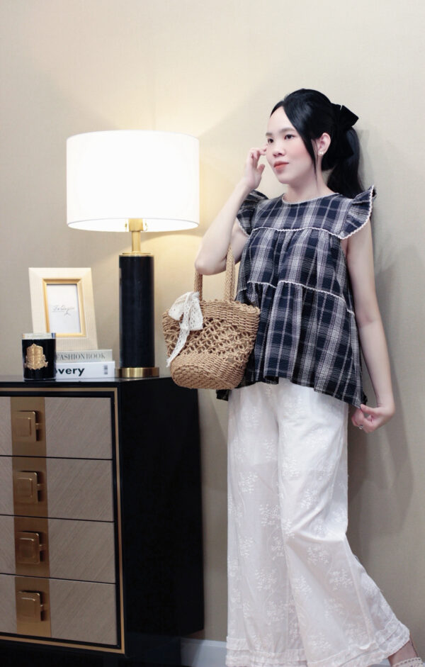 Áo Sơ Mi Caro Cổ Tròn Tay Sát Nách Phong Cách Casual - Thiết Kế Thanh Lịch, Chất Liệu Thô Thoáng Mát - Hình ảnh 4