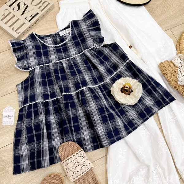 Áo Sơ Mi Caro Cổ Tròn Tay Sát Nách Phong Cách Casual - Thiết Kế Thanh Lịch, Chất Liệu Thô Thoáng Mát - Hình ảnh 3
