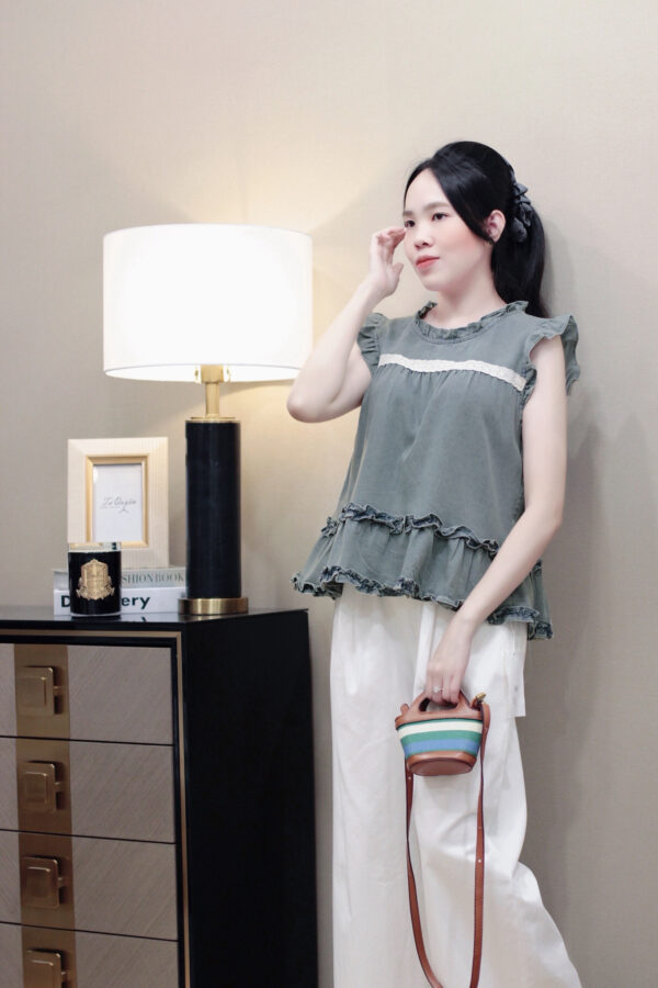 Áo Sơ Mi Jean Cổ Tròn Viền Bèo Tay Sát Nách Nữ Tính, Chất Jean Mềm Mại, Thoáng Mát - Ảnh 6