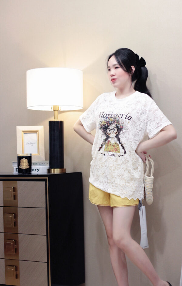 Áo Thun Ren Cổ Tròn In Hình Bé Gái Tay Ngắn Thời Trang Nữ - Ảnh 6