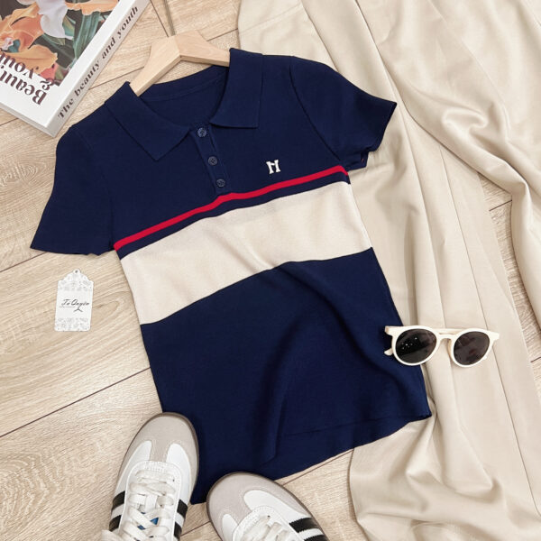 Áo Len Cổ Polo 3 Nút Thêu Chữ N Tay Ngắn - Phong Cách Thời Trang Thanh Lịch - Ảnh 5