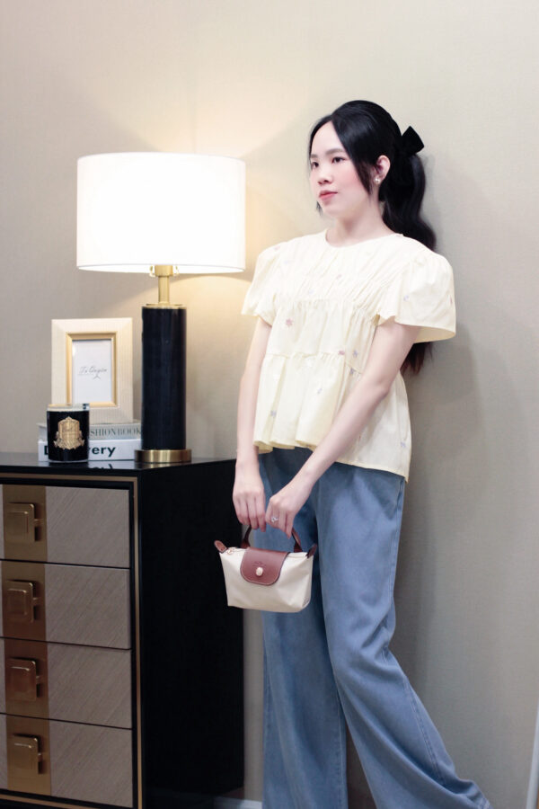 Áo Sơ Mi Nữ Cổ Tròn Thêu Hoa Tay Ngắn Phong Cách Thanh Lịch - Ảnh 7