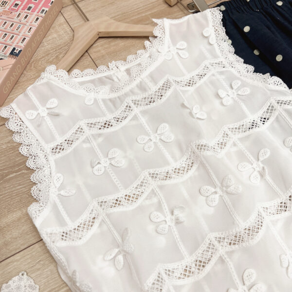 Áo Sơ Mi Nữ Cổ Tròn Viền Ren Sát Nách Phong Cách Thanh Lịch - Ảnh 3