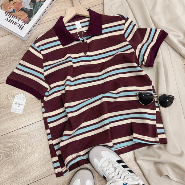 Áo Thun Polo Kẻ Sọc Ngắn Tay Phong Cách Thời Trang Năng Động - Lựa Chọn Hoàn Hảo Cho Đi Chơi Và Đi Làm - Ảnh 3