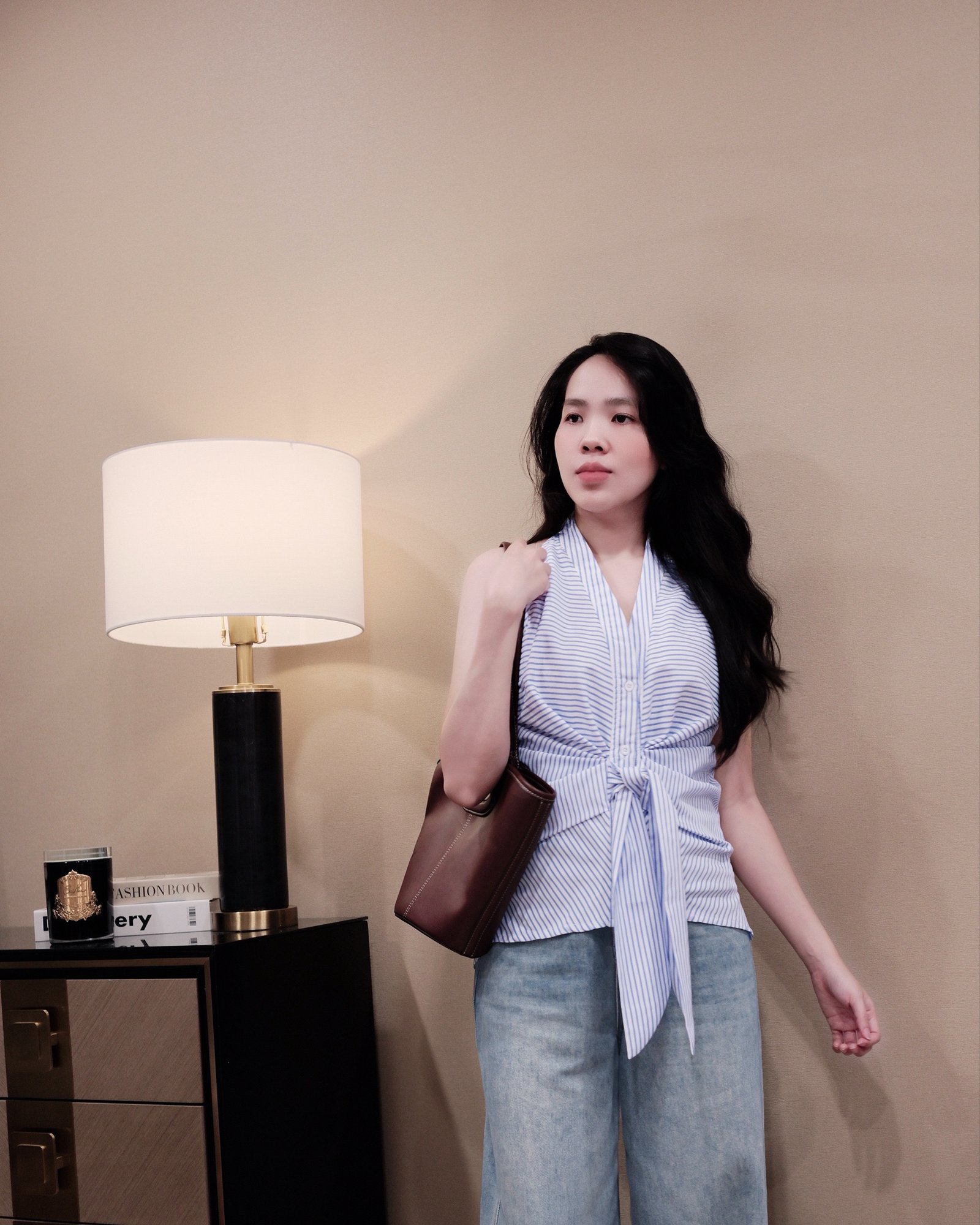 Áo Cổ Yếm Kẻ Sọc Cài Nút Chun Lưng Phong Cách Thời Trang Nữ Đi Chơi - Ảnh 3