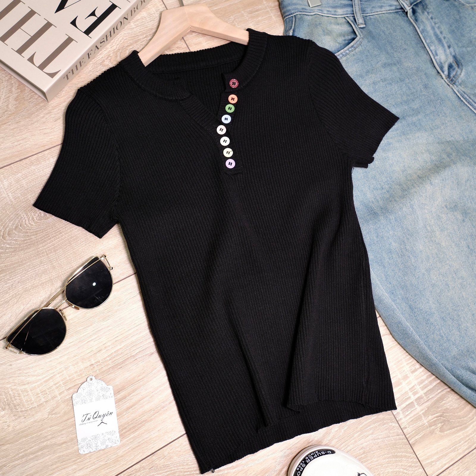 Áo Len Gân Cổ Tròn Nút Nhiều Màu Tay Ngắn Croptop Dáng Ôm Đi Chơi Du Lịch - Ảnh 9