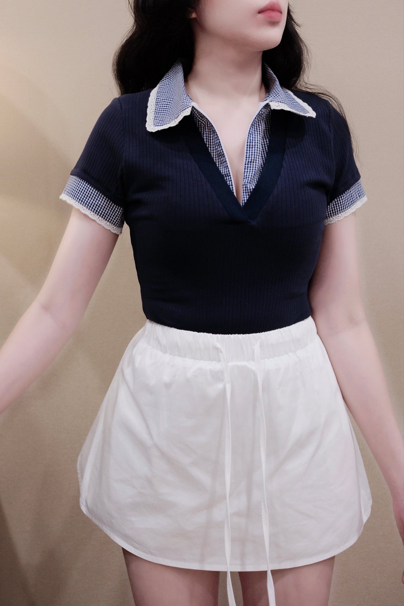 Áo Len Cổ Sen Caro Khóa Kéo Tay Ngắn Nữ Tính - Phong Cách Thời Trang Đi Chơi - Ảnh 3