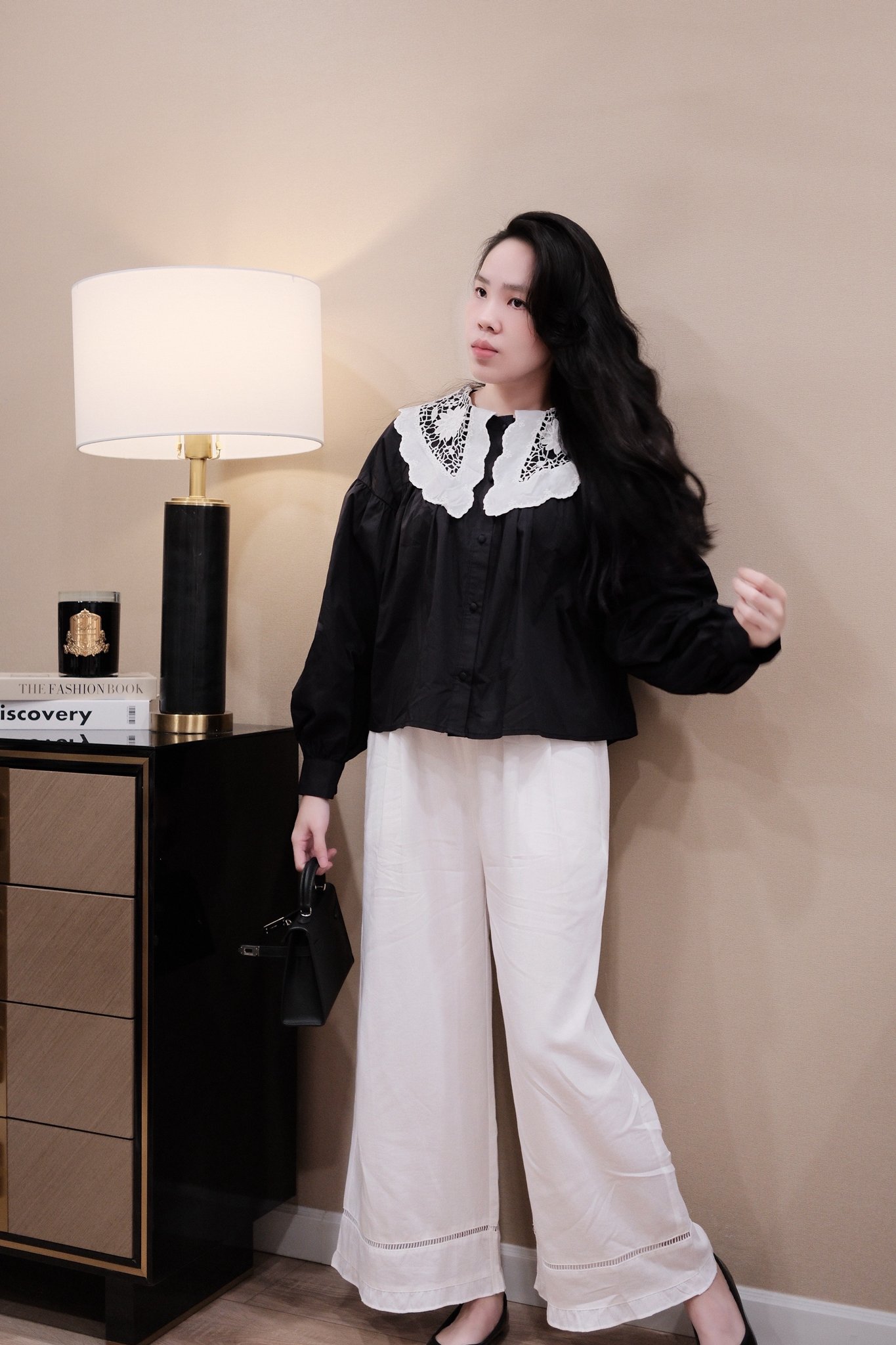 "Áo Sơ Mi Cổ Thủy Thủ Hoa Pha Màu Tay Dài Phồng - Thô, Rộng, Đi Chơi, Du Lịch, Đi Làm" - Ảnh 6