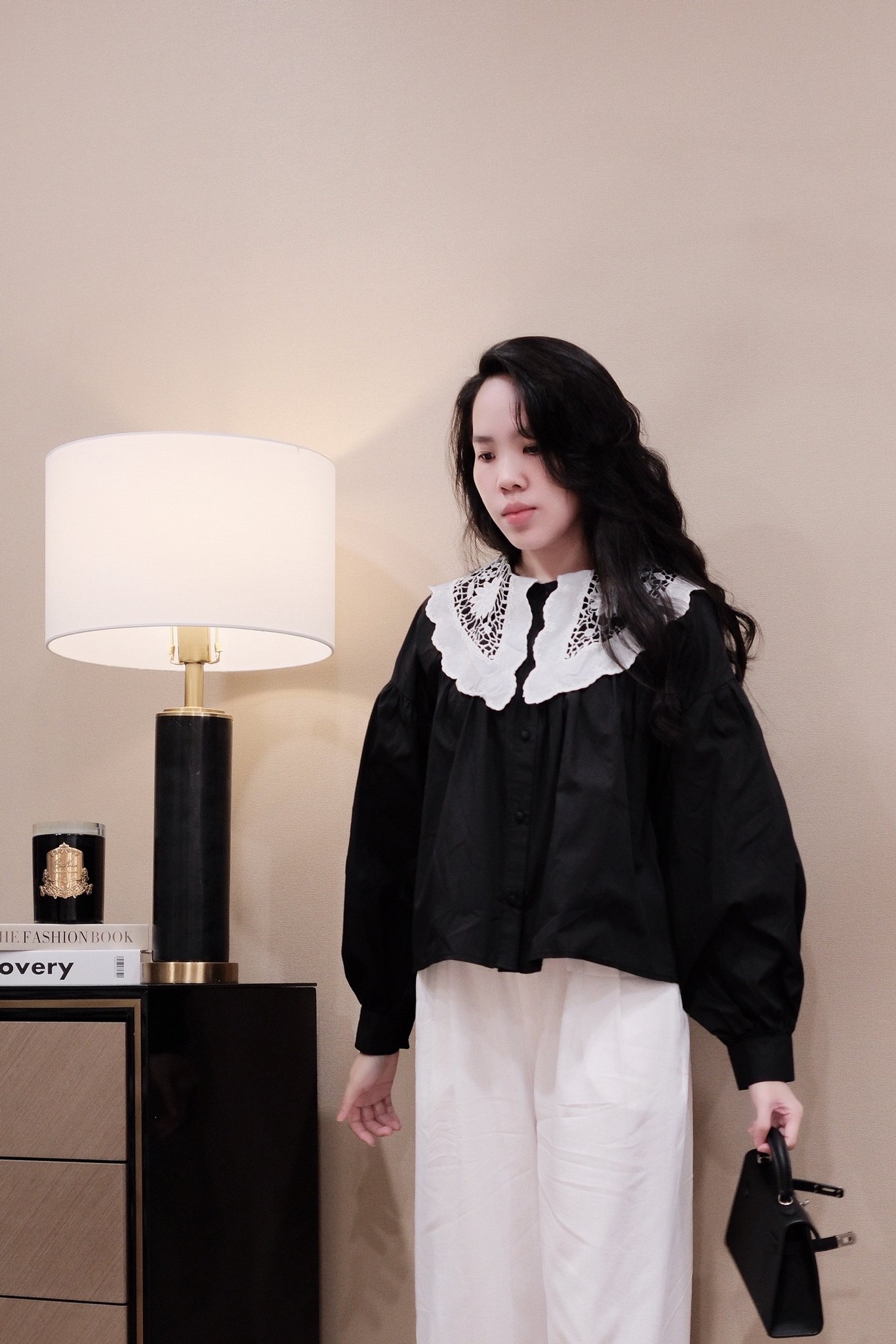 "Áo Sơ Mi Cổ Thủy Thủ Hoa Pha Màu Tay Dài Phồng - Thô, Rộng, Đi Chơi, Du Lịch, Đi Làm" - Ảnh 2