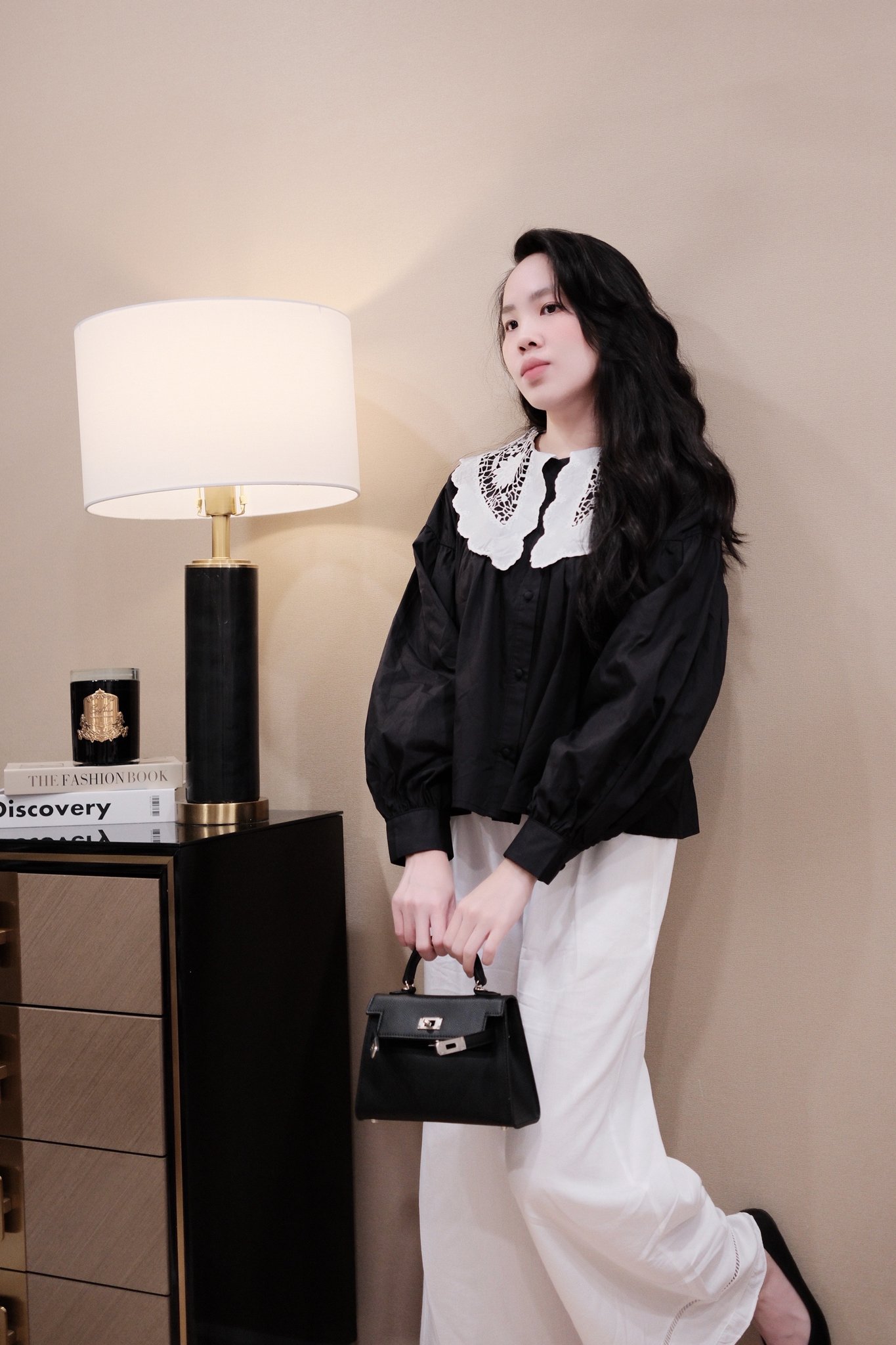 "Áo Sơ Mi Cổ Thủy Thủ Hoa Pha Màu Tay Dài Phồng - Thô, Rộng, Đi Chơi, Du Lịch, Đi Làm" - Ảnh 4